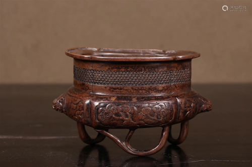 A Bronze 'Plum Blossom' Tripod Censer