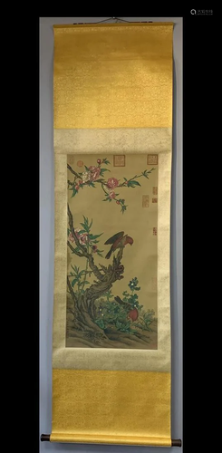 A Chinese Ink Painting Hanging Scroll By Lang Shining