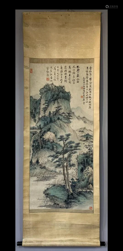 A Chinese Ink Painting Hanging Scroll By Qi Gong