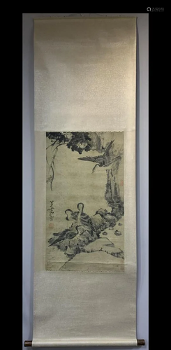 A Chinese Ink Painting Hanging Scroll By Ba Da Shan Ren