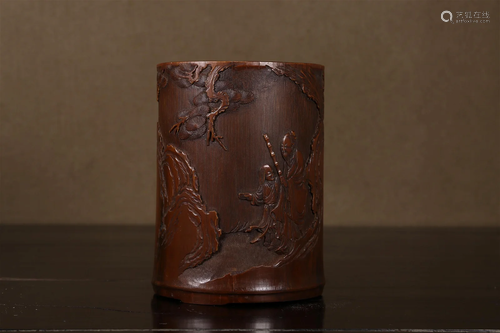 A Bamboo 'Figure& Pine' Brush Pot