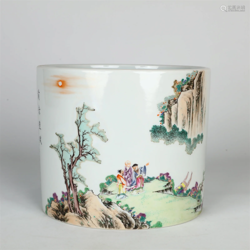 A Famille-Rose 'Figure& Landscape' Brush Pot