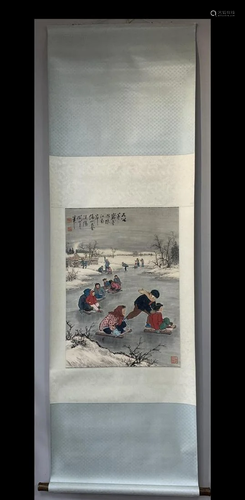 A Chinese Ink Painting Hanging Scroll By Guan Shanyue