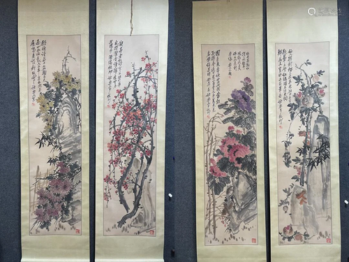 Chinese Ink Painting Hanging Scrolls By Zhu Lesan