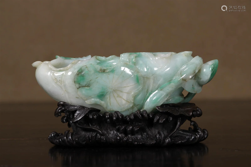 A Jadeite Lotus-Form Water Coupe