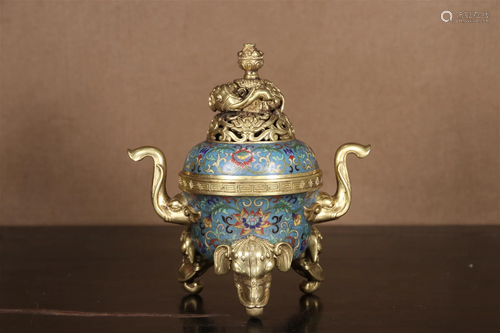 A Cloisonne 'Scrolling Flower' Tripod Censer