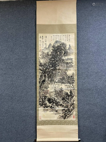 A Chinese Ink Painting Hanging Scroll By Huang Binhong