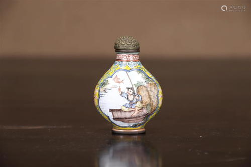 A Cloisonne 'Fisherman' Snuff Bottle