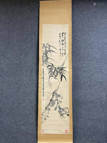 A Chinese Ink Painting Hanging Scroll By Wu Changshuo