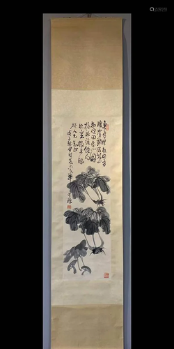 A Chinese Ink Painting Hanging Scroll By Li Kuchan