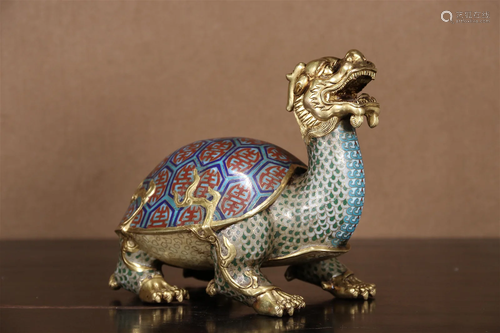 A Cloisonne 'Shou' Character Dragon Tortoise