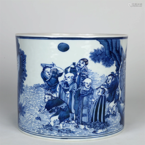 A Blue And White 'Figure' Brush Pot