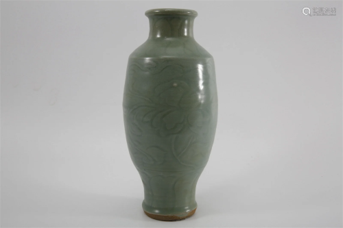 Longquan Kiln Green Glazed Vase with Carved Design