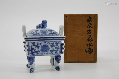 Blue-and-white Square DING with Floral Design