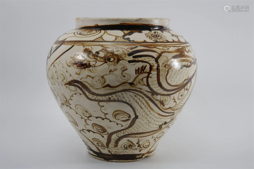 Cizhou Kiln Large Jar with Dragon and Phoenix Design