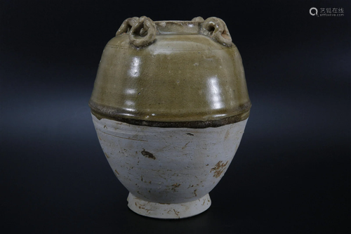 Celadon Glazed Jar with Four Loop Handles