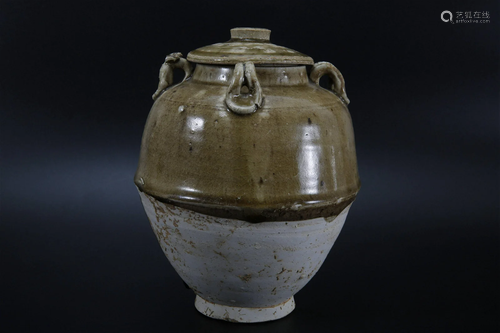 Celadon Glazed Jar with Four Loop Handles