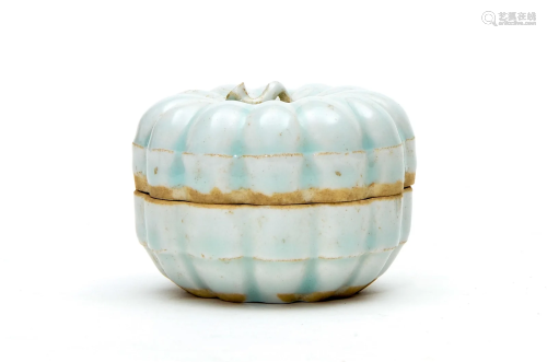 Celadon White Glazed Covered Box with Melon Ridge Design, Hu...