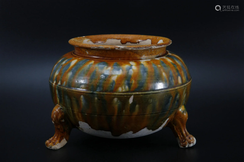 Tri-color Glazed Censer with Three-legs