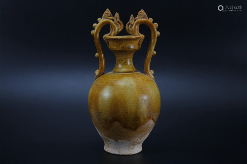 Yellow Glazed Kettle with Two Phoenixes Design