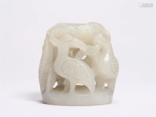 White Jade Censer Top with Wild Goose Design