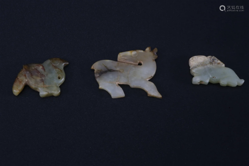 Three Pieces of Jade Pendants with Animal Design