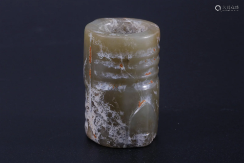 Jade CONG-shaped Tube with Cicada Design