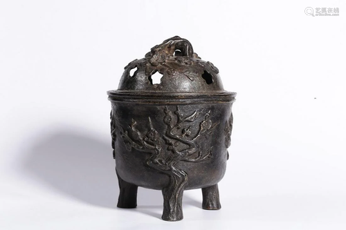 Bronze Tri-legged Censer with Plum Blossom Design