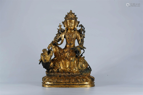 Bronze Statue of Simhanada Avalokitesvara with Golden Paint