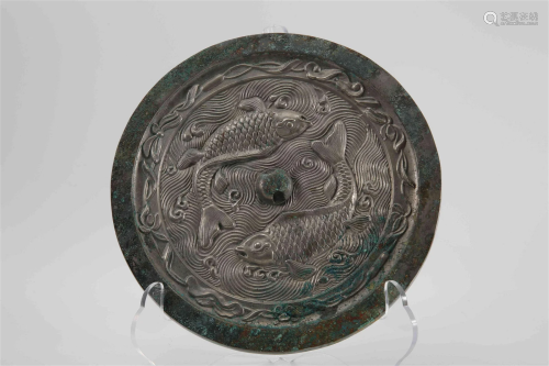 Bronze Mirror with Two Fishes Design