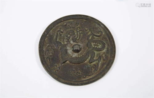 Bronze Mirror with Green Dragons and Button Design