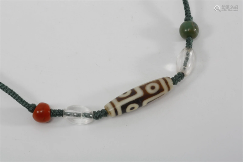 Chinese Tibetan Six Eyes Dzi Bead Necklace