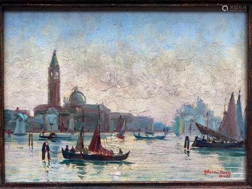 Bruno GHERRI MORO (1899-1957). Vue de Venise. Huile sur pann...