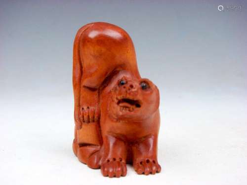 Boxwood Hand Carved Japanese Netsuke Sculpture Furious Tiger...