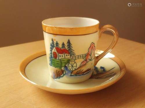 Vintage Japanese Hand Painted Eggshell Cup and Saucer.