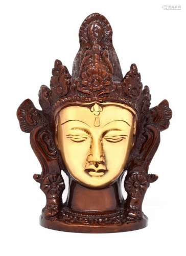 Tibetan Tara Buddha Head Bust Brass Statue Antique Finish Bu...