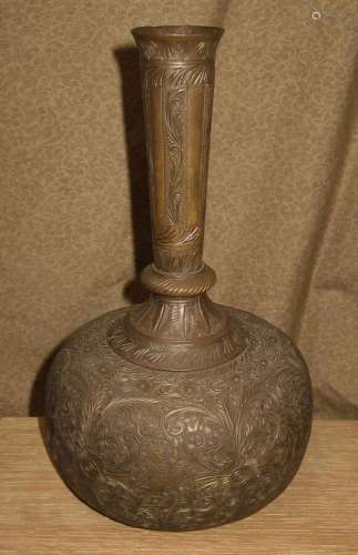 Old or Antique Asiain Chased Brass Vase India Indian