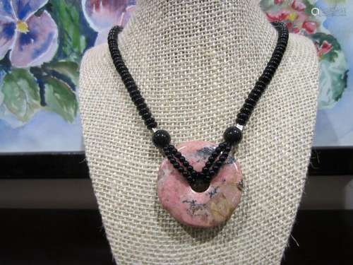 Stunning Chinese Big Natural Pink/Black Round Drop Pendant w...