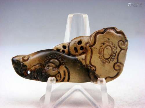 Vintage Nephrite Jade Hand Carved *Flying Bat Blessing Ru-Yi...