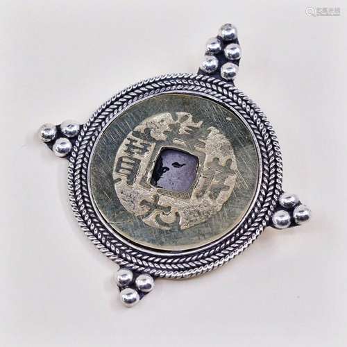 Antique 1800s / 19th Century Chinese Coin in Sterling 925 Si...