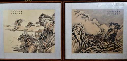 Chinese watercolor silk paintings fine painted landscape of ...