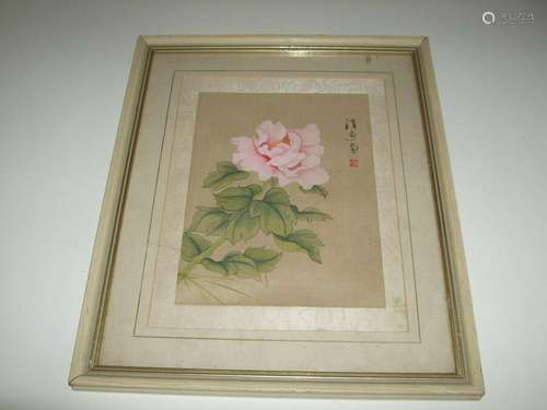 20TH CENTURYJAPANESE OR CHINESE HAND PAINTED ROSE ON SILK WI...