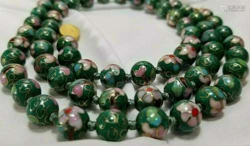 Antique Chinese Cloisonne Green Beaded Silk Strung Necklace ...