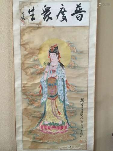 Antique Chinese Hand Painted Kwan-yin Guan Yin on Silk Wall ...