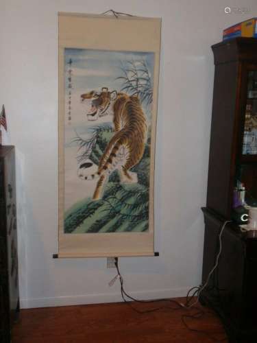 Antique Chinese Scroll Painting 辛己年1941 or 2001 Tiger虎 S...