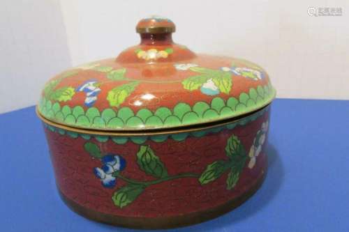 Beautiful Cinnamon Cloisonne Asian Covered Powder Box - Old ...