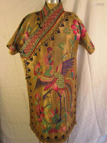 Exquisite Tibetan Robe with Gold and Magenta Flowers