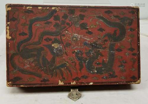 Antique Vintage Chinese Dragon Floral Lacquered Papier Mache...