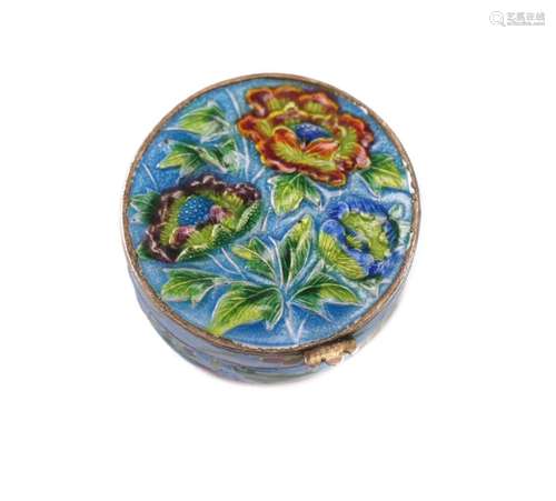 Chinese Sterling Silver Shaded Enamel Pill Snuff Trinket Box...