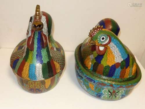 RARE PAIR OF HUGE OLD CHINESE CLOISONNE ENAMEL ROOSTER &...